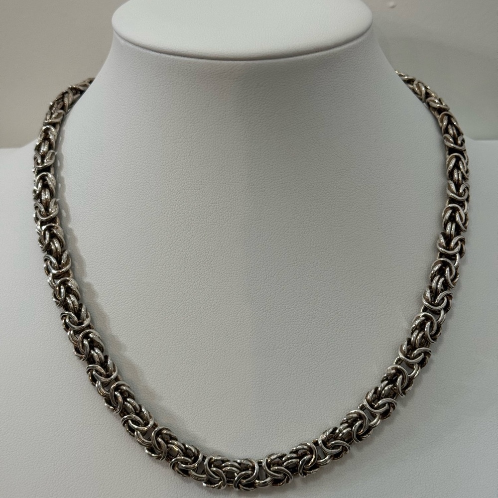 Vintage 925 Sterling Silver Flat Byzantine Necklace 18 inch Lobster Clasp